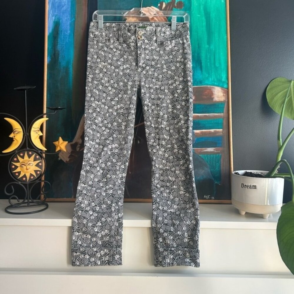 Anthropologie Gray and White Flare Jeans with Leopard Print